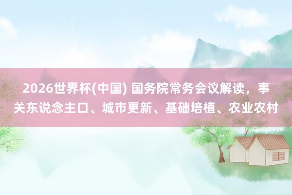 2026世界杯(中國) 國務(wù)院常務(wù)會議解讀，事關(guān)東說念主口、城市更新、基礎(chǔ)培植、農(nóng)業(yè)農(nóng)村